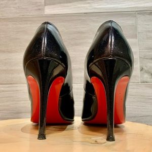 Christian Louboutin simple black sparkle almond toe 88mm red bottoms